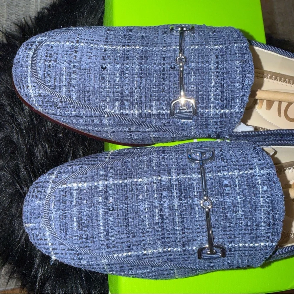 Sam Edelman Denim Blue Tweed Textured Loraine Loafers Shoes Size 5.5 Worn 1x - Picture 4 of 8